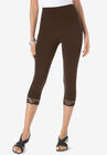 Lace-Trim Essential Stretch Capri Legging, CHOCOLATE, hi-res image number null