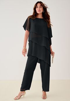 Plus-Size 2 Piece Tierred Ruffle Top and Pant Set