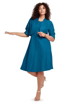 Plus Size Elbow Sleeve Fit-and-Flare Dress with Bolero Jacket – 2-Piece Suit