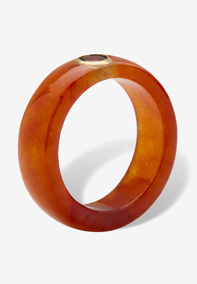 .30 Tcw 10K Gold Garnet And Genuine Red Jade Yellow Gold Band Ring, , on-hover image number 1