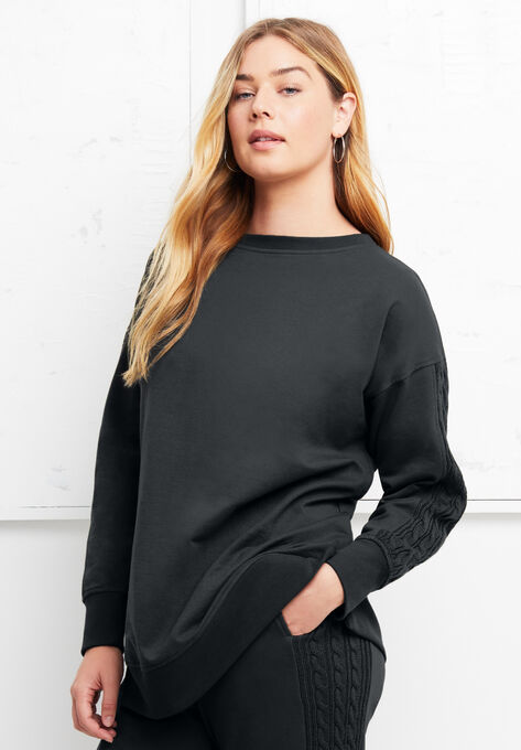 French Terry Boatneck Sweatshirt, DARK CHARCOAL, hi-res image number null