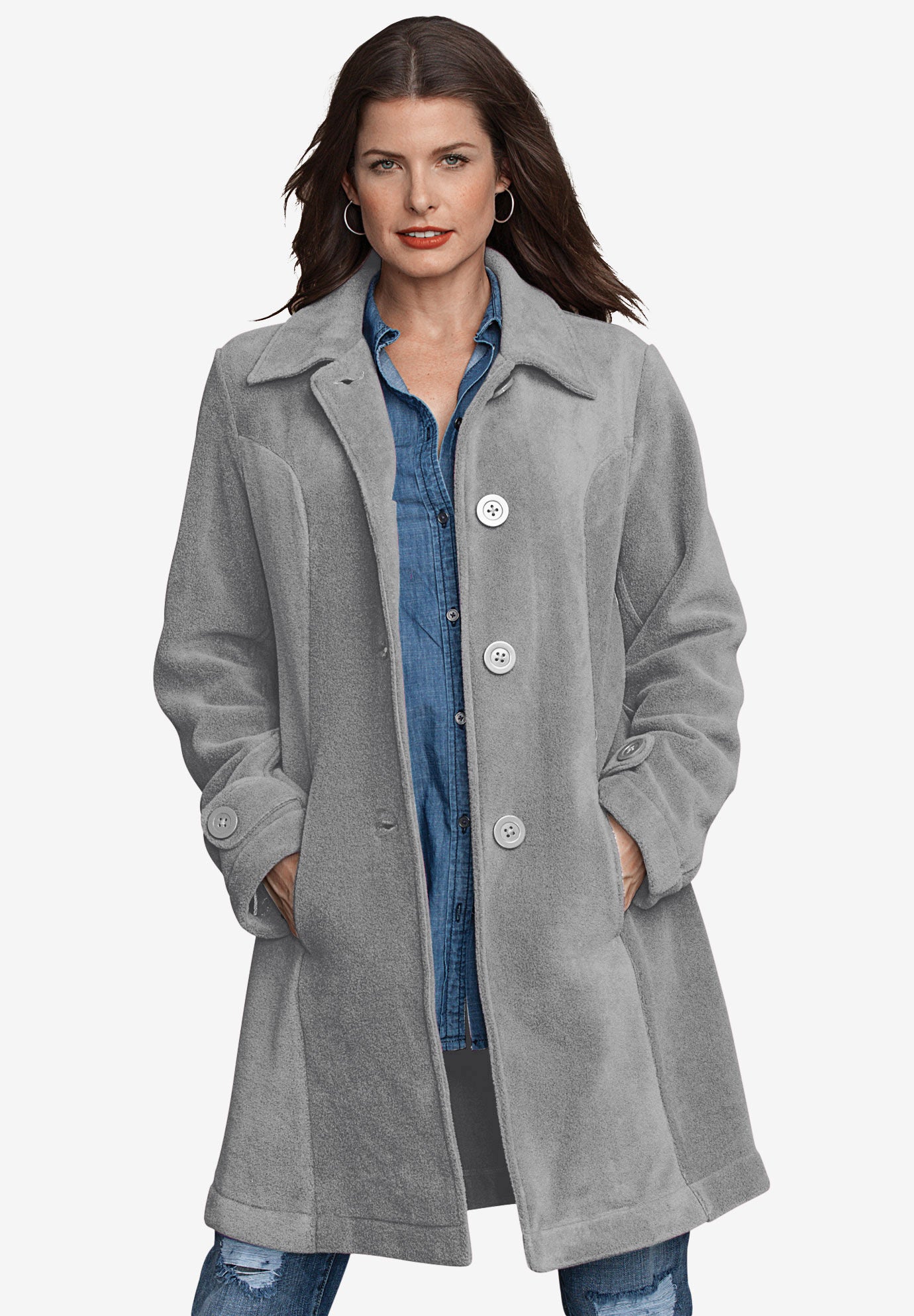 Ellos Womens Plus Size Button-Front Boyfriend Coat