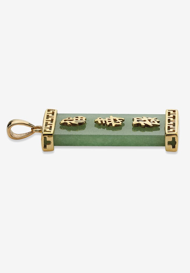 Yellow Gold Plated Silver Good Luck, Prosperity & Long Life Pendant , Jade Jewelry, , on-hover image number null
