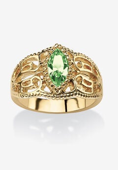 Simulated Birthstone Gold-Plated Filigree Ring