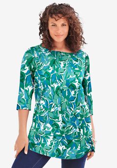 Plus Size Cotton Ultimate Boatneck Tunic with Side Slits