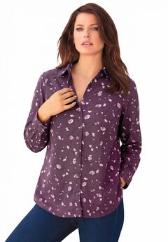 Plus Size Kate Long Sleeve Easy Cotton-Blend Button-Front Shirt