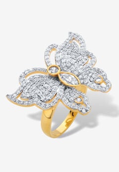 Yellow Gold-Plated Marquise Cut Butterfly Ring