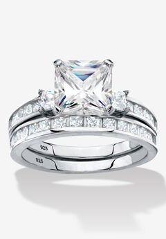3.62 Cttw 2-Piece Platinum Plated .925 Silver Cubic Zirconia Wedding Ring Set