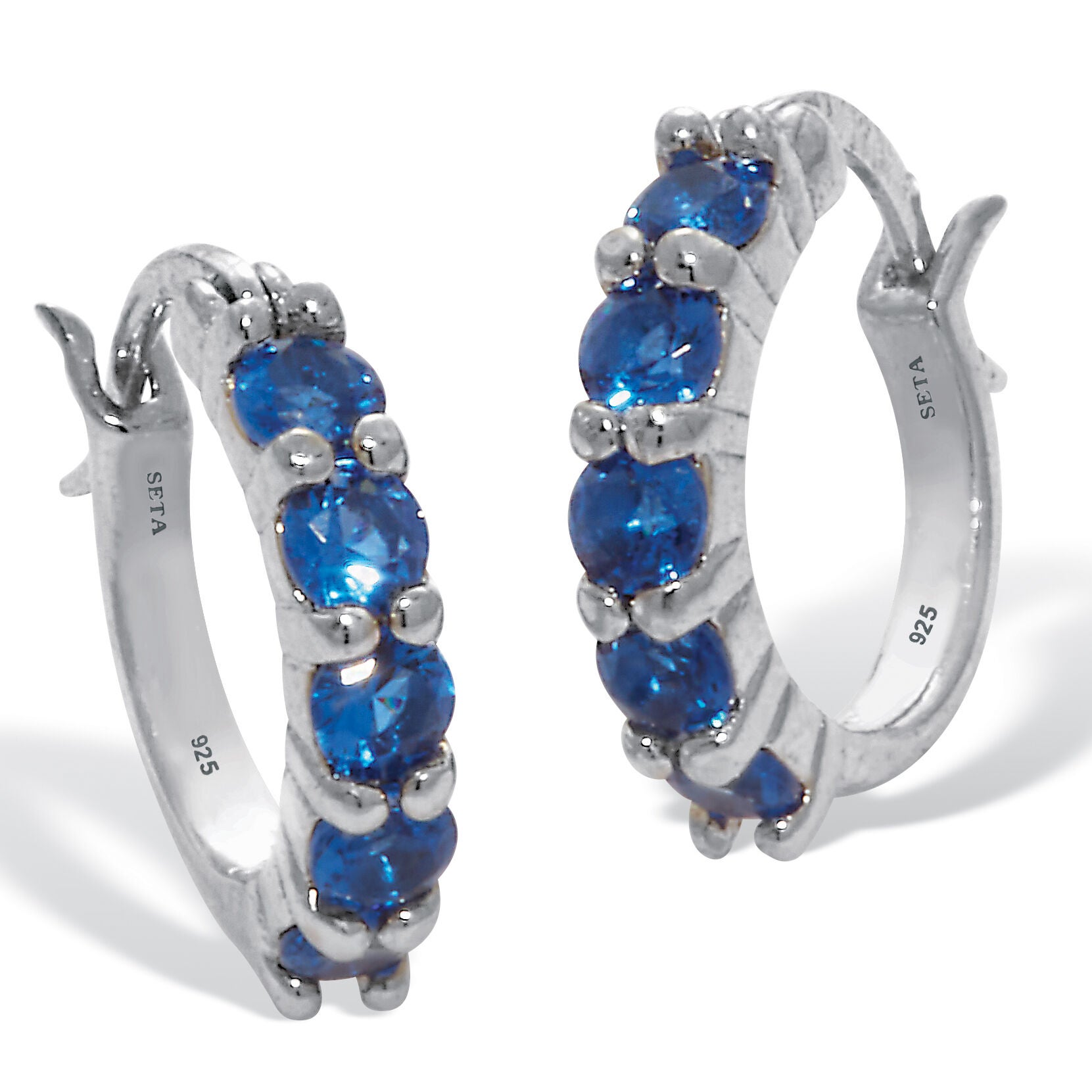 Birthstone Sterling Silver Huggie Hoop Earrings, DECEMBER, on-hover image number 1