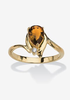 Yellow Gold Plated Simulated Birthstone And Round Crystal Ring Jewelry