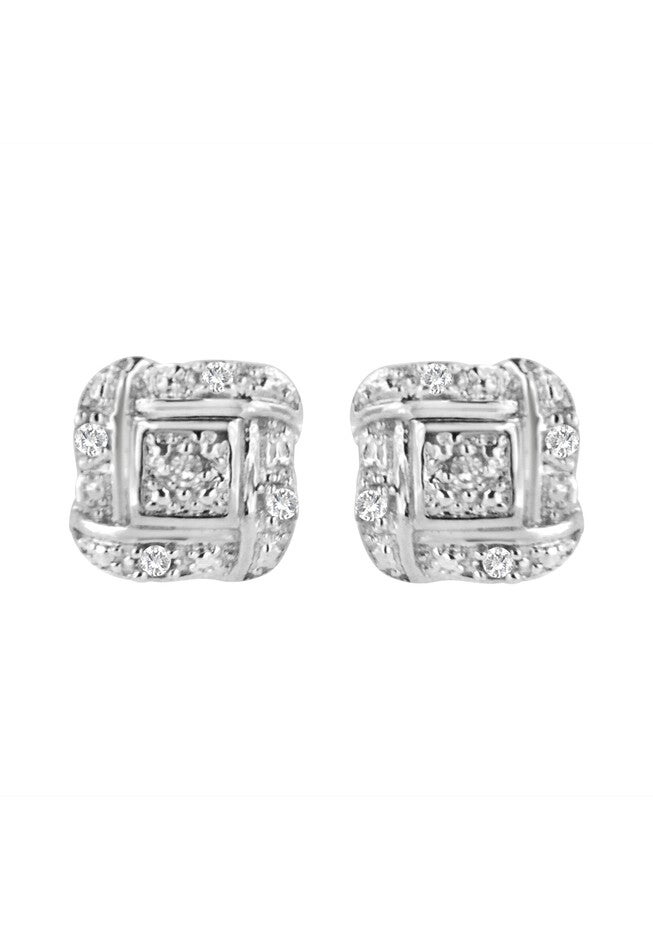 Sterling Silver Roundcut Diamond Accent Swirl Square Knot Stud Earrings, WHITE, hi-res image number null