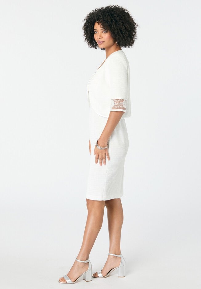 Embellished Jacket And Dress Set, WHITE, alternate image number null