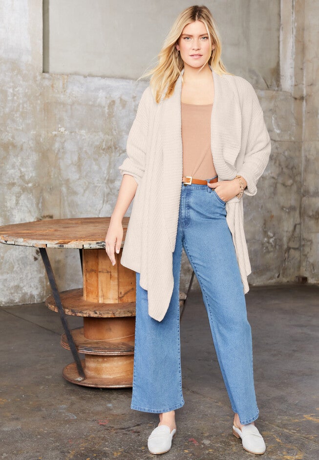 Chenille Drape-Front Cardigan, PINK WHISPER, hi-res image number null
