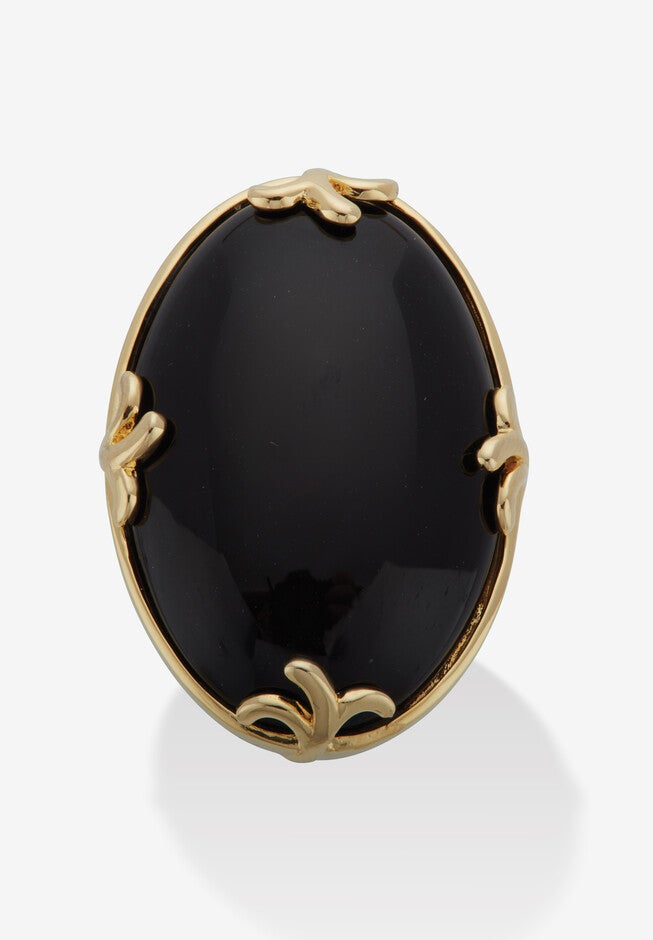 Cabochon-Cut Black Agate 18K Gold-Plated Ring, AGATE, hi-res image number 0