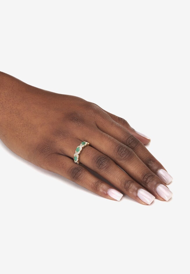 .41 Tcw Oval Genuine Emerald Diamond Accent 18K Gold-Plated Sterling Silver Ring, , alternate image number 2