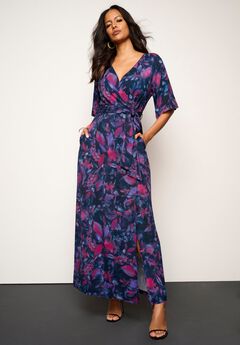 Plus Size Flutter Sleeve Wrap Maxi Dress