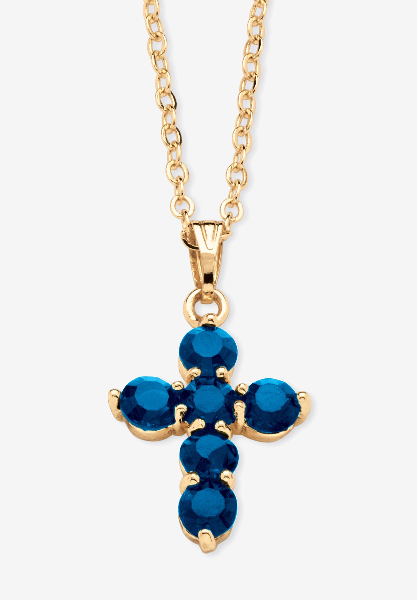 Birthstone Goldtone Cross Pendant Necklace, SEPTEMBER, hi-res image number 0