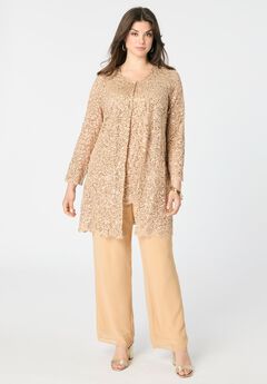Sequined Lace Jacket Pant Set