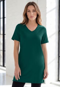 Plus Size Ultimate Cotton V-Neck Short Sleeve Tunic
