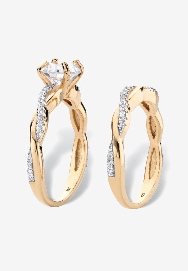 1.79 Cttw. 2-Piece 18K Gold .925 Sterling Silver Cubic Zirconia Wedding Ring Set, , on-hover image number null
