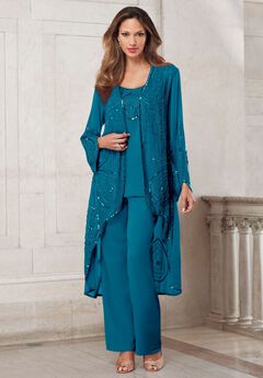 Plus Size Beaded Georgette 3-piece Pant Set – Formal Wear