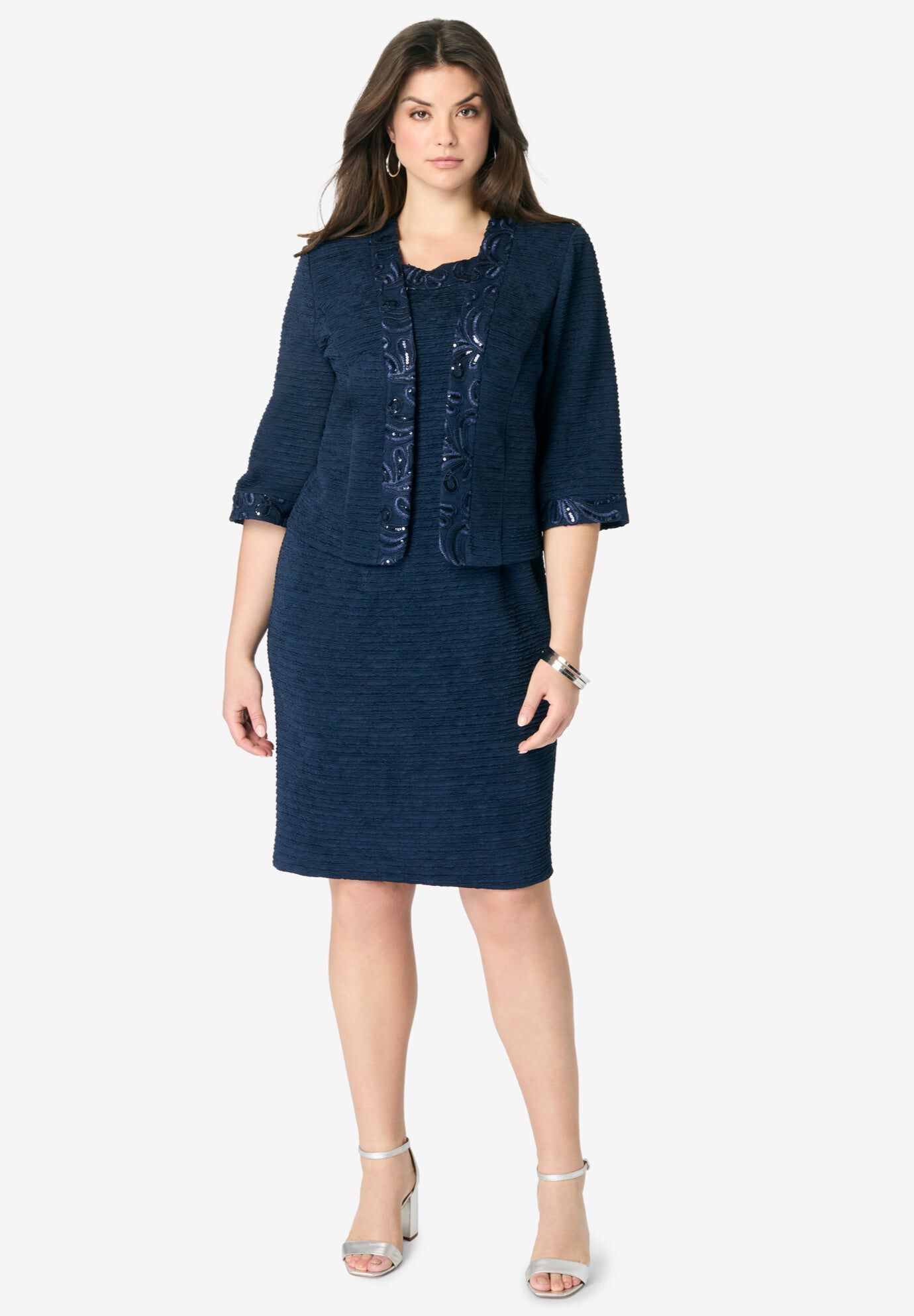 Sheath Dress and Lace Jacket Set, NAVY, hi-res image number 0