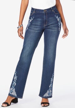 Invisible Stretch® Two-Tone Embroidered Bootcut Jeans