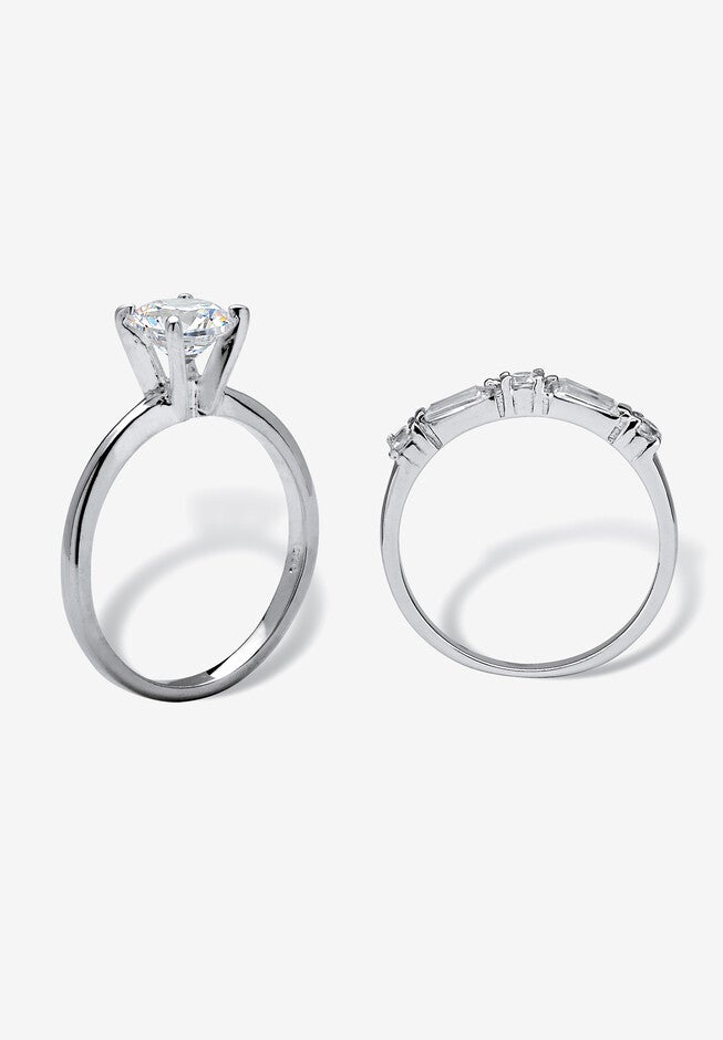 2.06 Cttw. Cubic Zirconia Sterling Silver Solitaire 2-Piece Wedding Ring Set, , on-hover image number 1