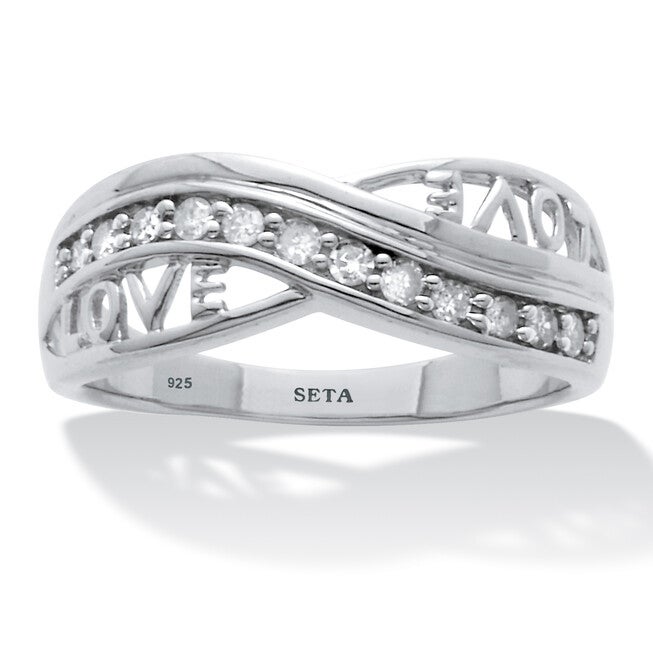 .20 TCW Diamond Sterling Silver Love Ring, WHITE, hi-res image number 0