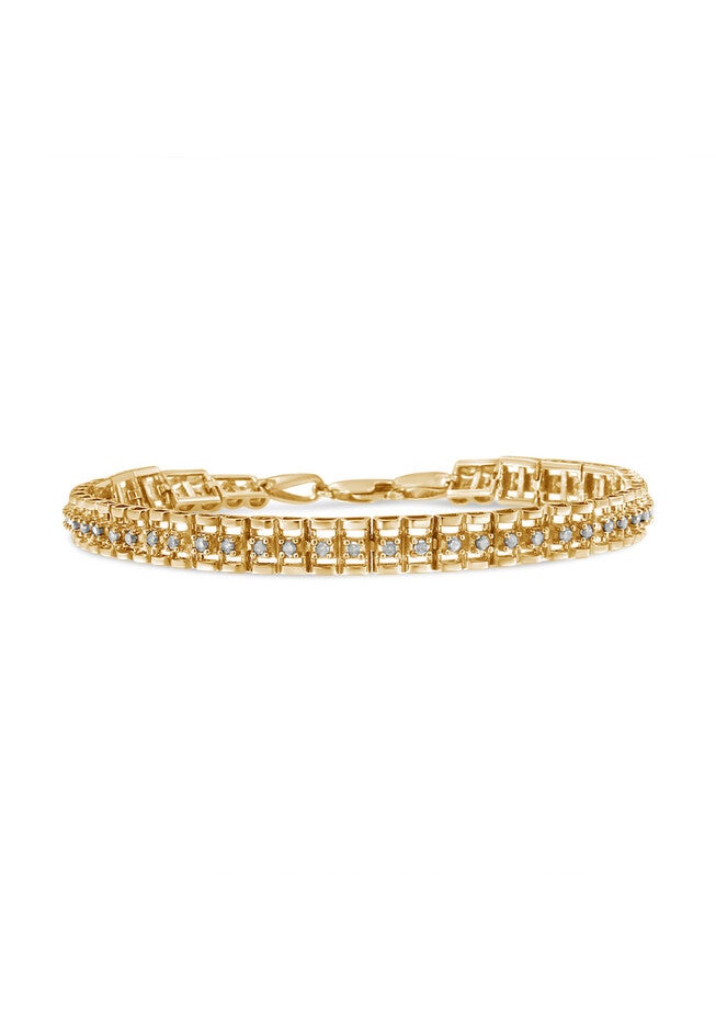 Yellow Gold Plated Sterling Silver 1.0 Cttw Diamond Doublelink Tennis Bracelet, YELLOW GOLD, hi-res image number 0