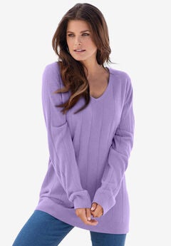 Fine Gauge Drop Needle V Neck Sweater