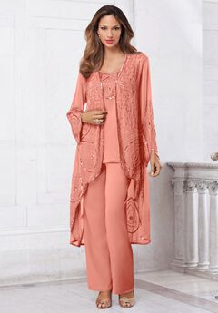 Plus Size Beaded Georgette 3-piece Pant Set – Formal Wear