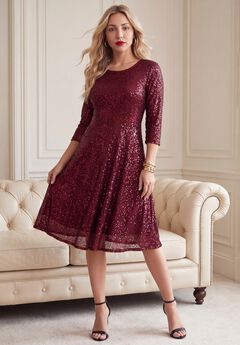 Plus Size Sequin Mesh Fit-and-Flare Dress