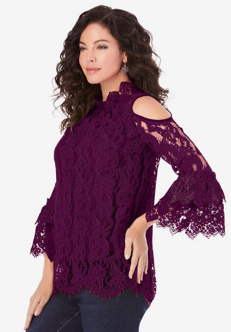 Lace Cold-Shoulder Top, , alternate image number null