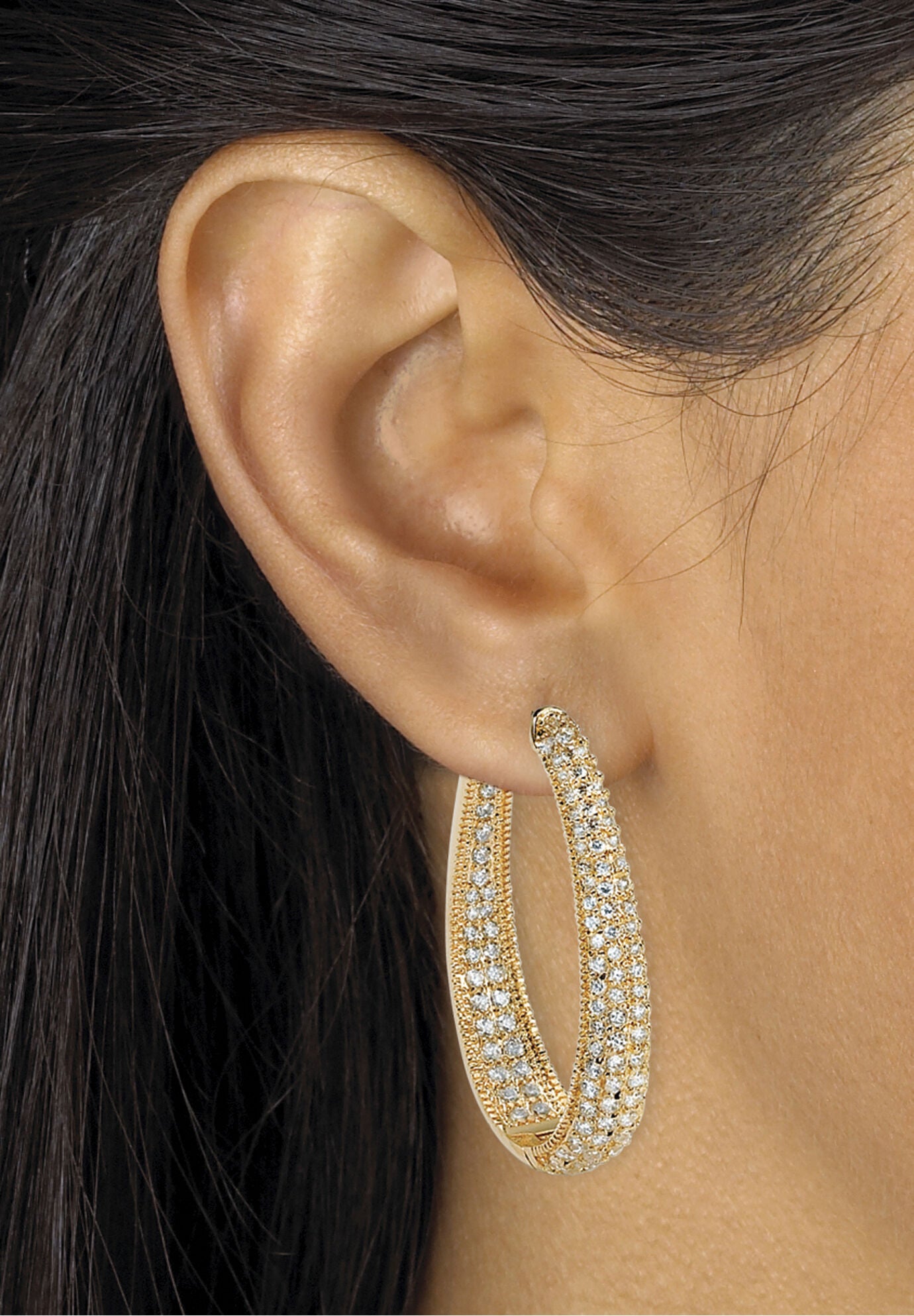 8.10 Tcw Cubic Zirconia Yellow Gold-Plated Inside-Out Huggie-Hoop Earrings, , alternate image number 2
