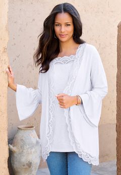 Lace-Detailed Cardigan and Tank Set