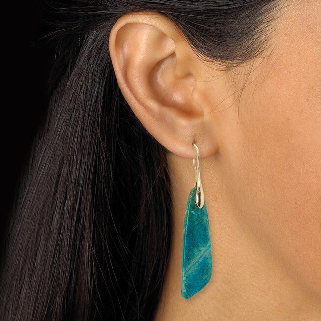 Genuine Blue Jasper Goldtone Drop Earrings, BLUE, alternate image number 2