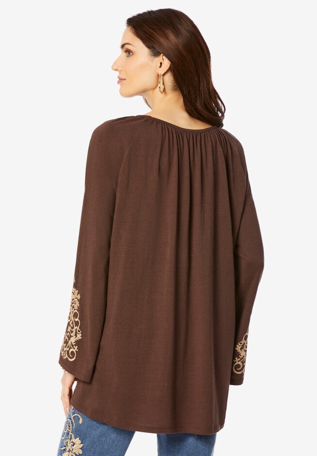 Embroidered Bell-Sleeve Tunic, , on-hover image number null