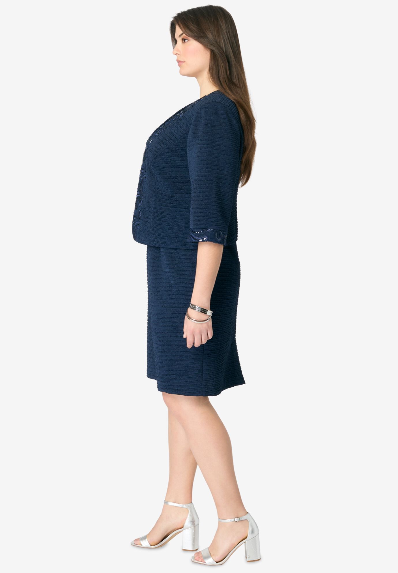 Sheath Dress and Lace Jacket Set, NAVY, alternate image number 2