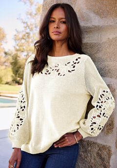 Plus Size Pullover Sweater with Cutout Detail