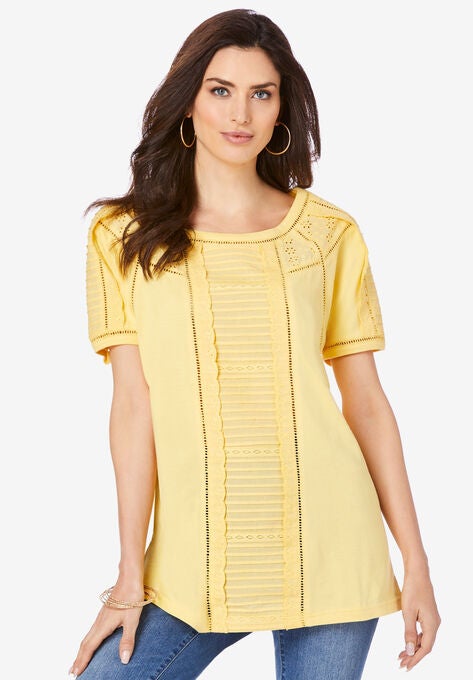 Eyelet Raglan-Sleeve Tee, LEMON MIST, hi-res image number null