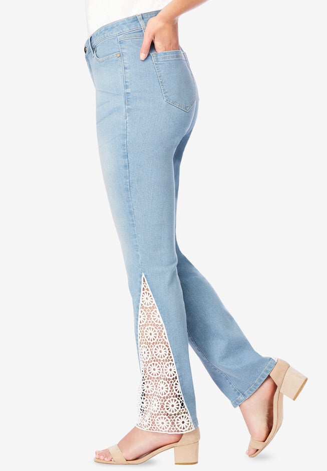 Invisible Stretch® Contour Lace-Applique Bootcut Jean, , alternate image number null