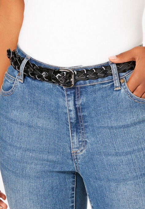 Metallic Braided Belt, BLACK, hi-res image number null