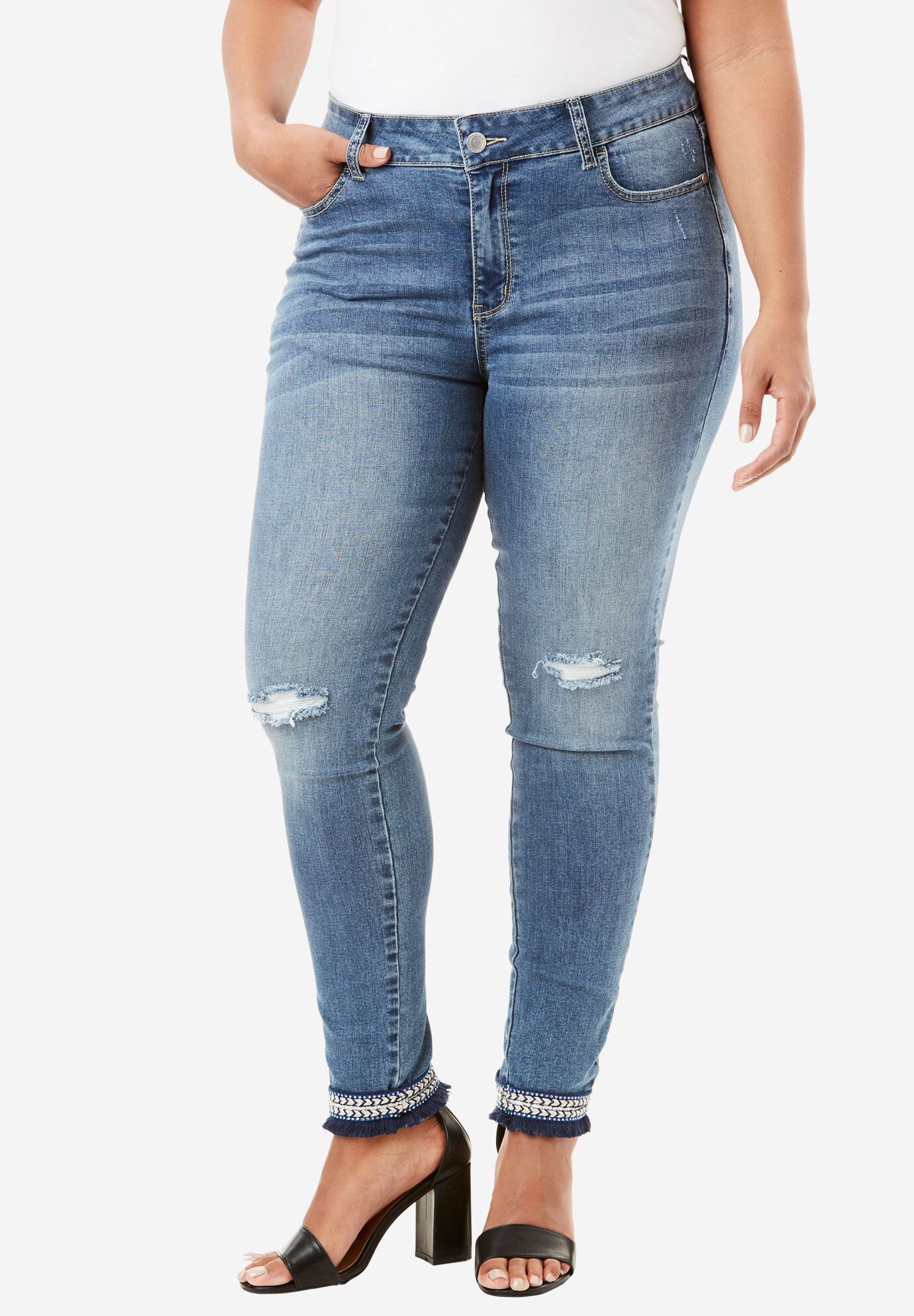 jeans with embellished hem