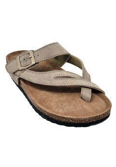 Womens Leather Weaved Strap Toe Strap Footbed Sandal