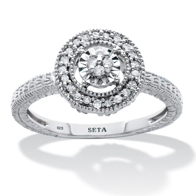 .10 TCW Diamond Sterling Silver Halo Ring, WHITE, hi-res image number 0