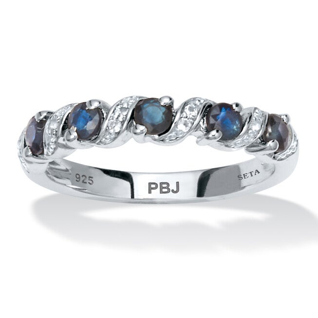 .91 TCW Round Cut Genuine Blue Sapphire and White Topaz Sterling Silver Ring, BLUE, hi-res image number 0