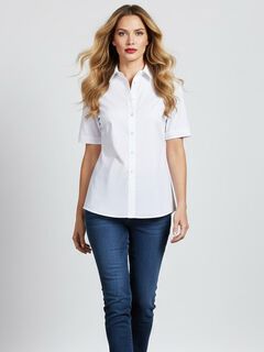 Extended Plus Size Kate Short Sleeve Easy Cotton-Blend Button-Front Shirt