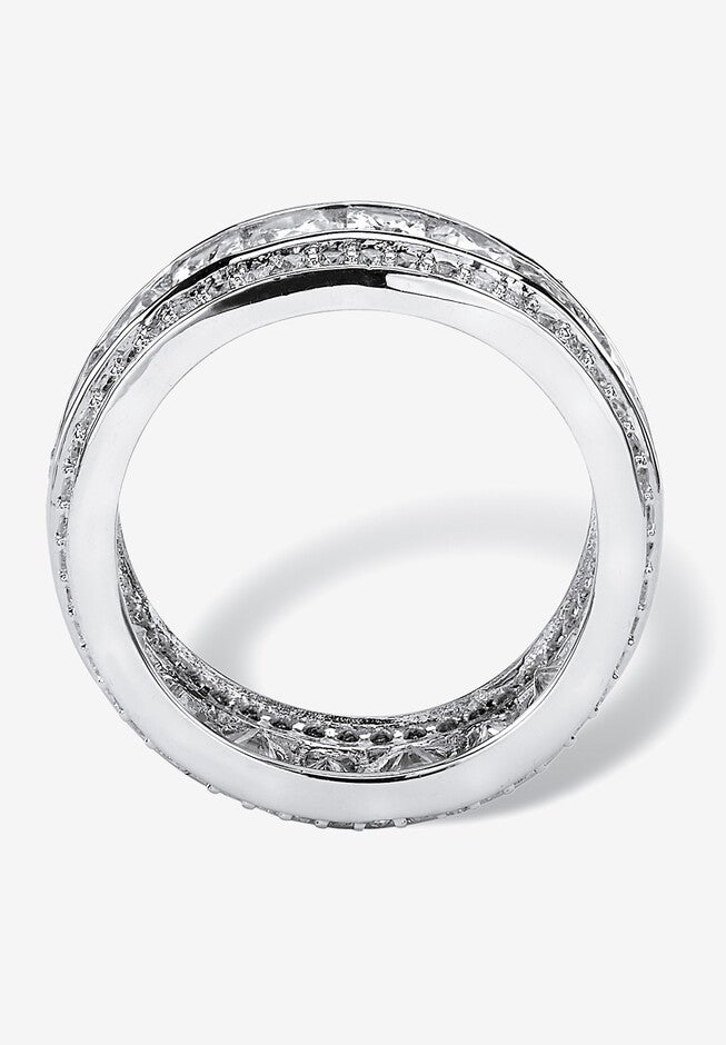 4.66 Cttw. Cubic Zirconia Platinum-Plated Sterling Silver Eternity Ring, , on-hover image number 1