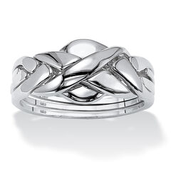 Platinum-plated Sterling Silver Interlocking Puzzle Ring
